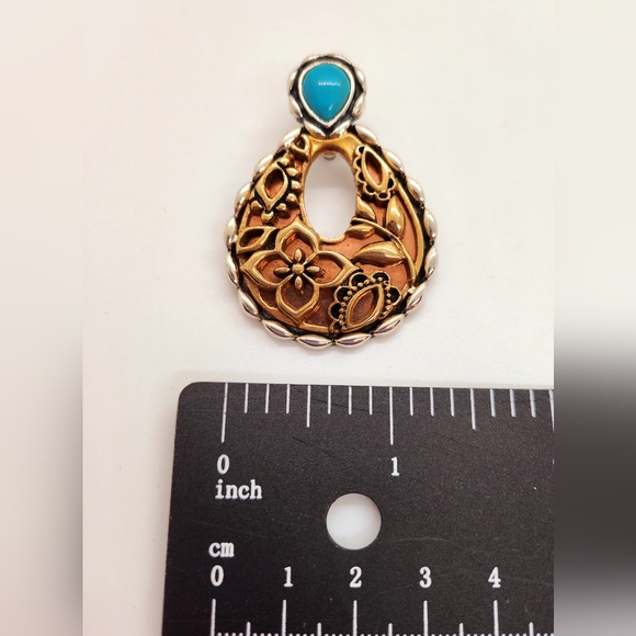 Carolyn Pollack Mixed Metal Sterling Copper Turquoise Flower Pendant Enhancer - Picture 5 of 7